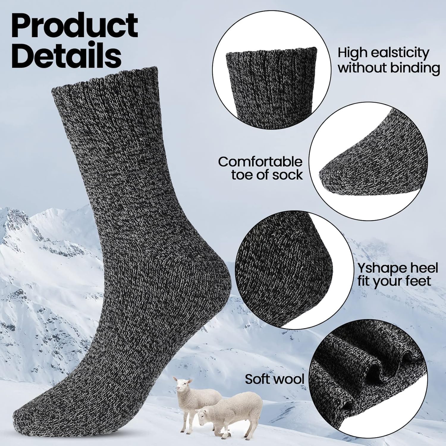 JaGely Mens Hiking Wool Socks Warm Thermal Thick Athletic Boot Sock for Winter Cold Weather, One Size, Multicolored