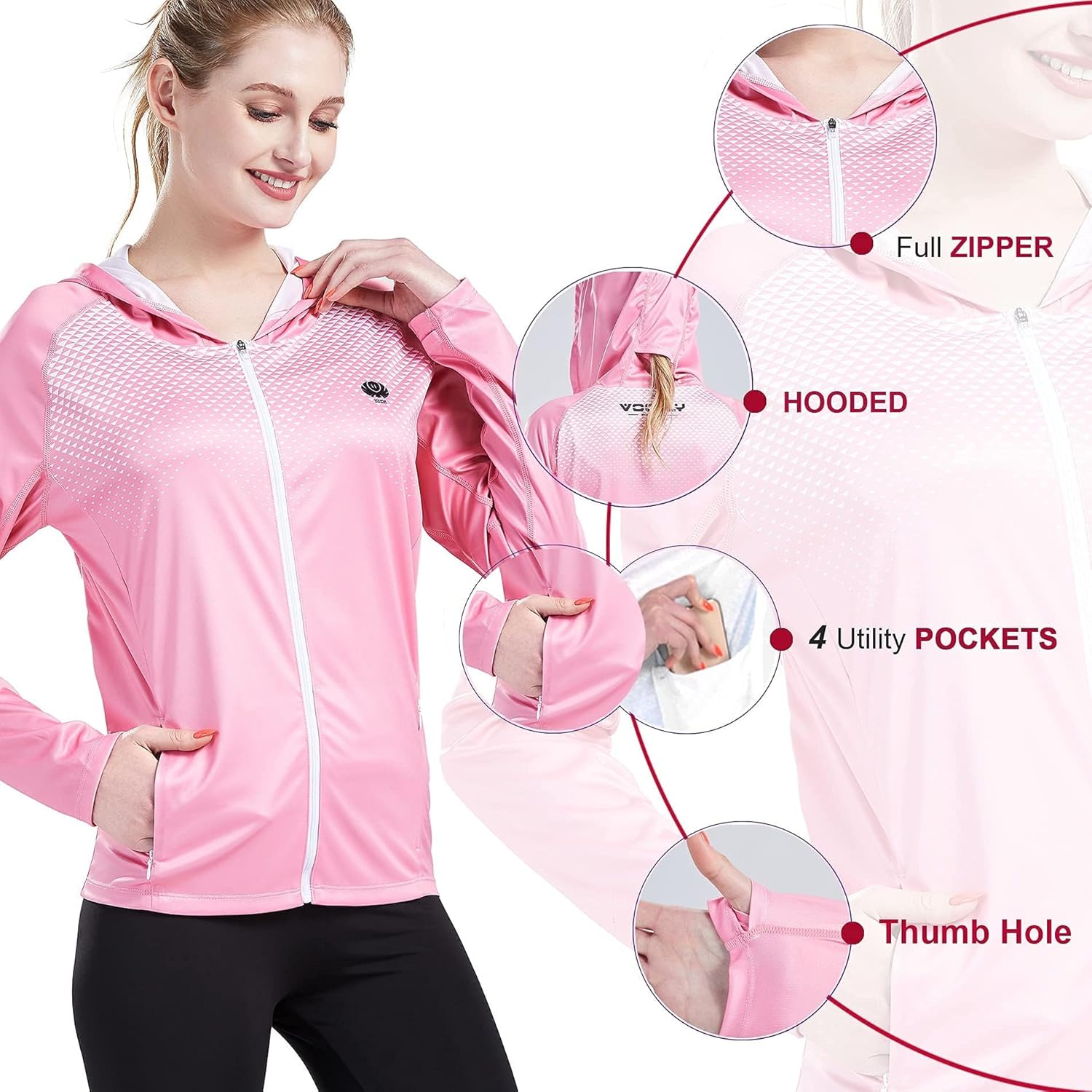 Women's UPF 50+ Sun Protection Shirt Printed UV Hoodie Jacket Full Zip with Pockets