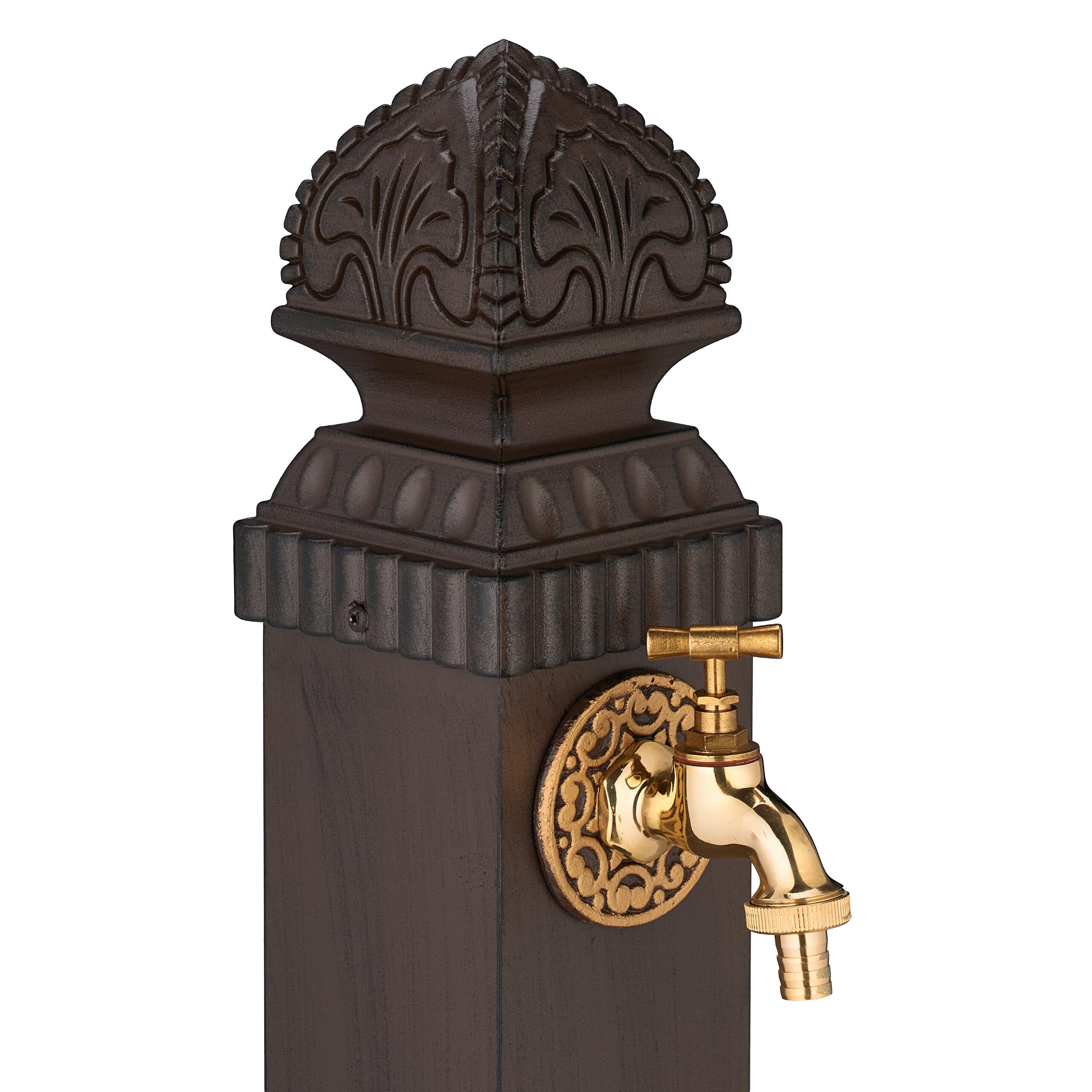 Relaxdays Standbrunnen antik, mit Wasserhahn & Becken, HxBxT: 77x29x33,5 cm, Wasserzapfsäule Garten, Terrasse, braun