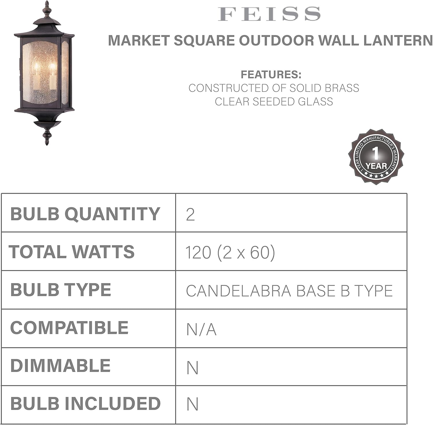 Bеѕt Prоmо Feiss OL2601ORB Market Square Outdoor Lighting Wall Pocket Sconce, Bronze, 2-Light (7W x 19H) 120watts