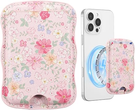 ZCDAYE Magnetic Wallet Card Holder,Wavy Frame Design for iPhone 17/16/15/14/13/12 Series,holds up 3 Cards,Phone Wallet for Women Girls-Pink Flowers