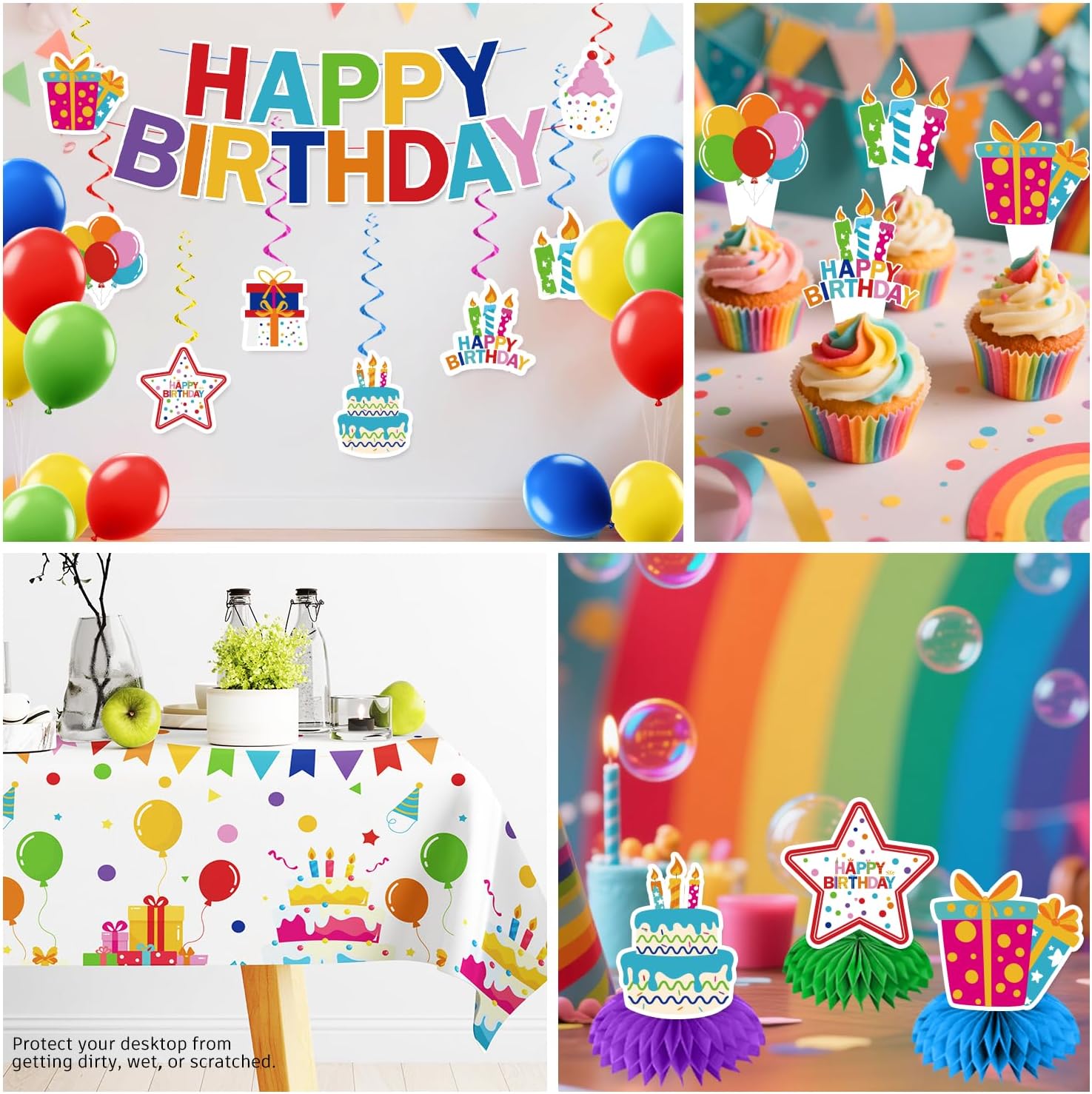 Xynic 214 PCS Colorful Happy Birthday Decorations, Colorful Dots Party Supplies With Banner, Cake Topper, Plates and Napkins, Happy Birthday Decorations for Boys and Girls, Serves 25 Guests - Image 7