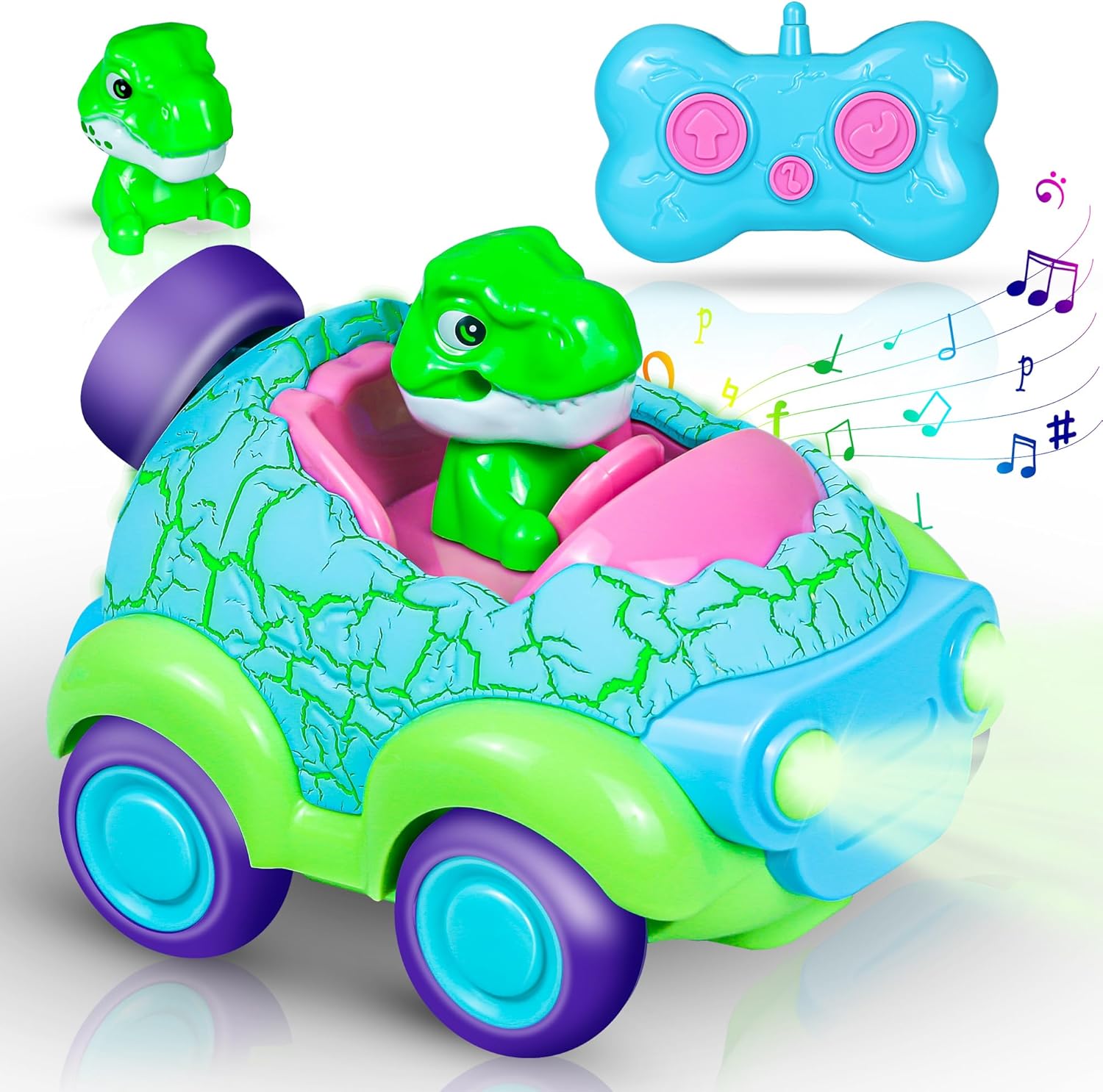 Remote Control Car for Toddlers, Rechargeable Dinosaur Toy with LED Lights & Music, RC Cars for Kids Ages18 Month +, Christmas & Birthday Gift for Boys & Girls