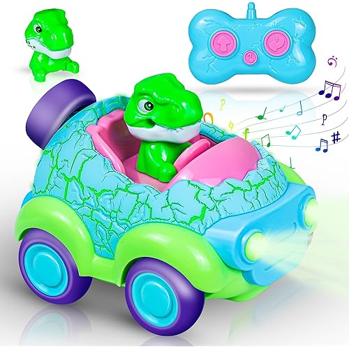 Remote Control Car for Toddlers, Rechargeable Dinosaur Toy with LED Lights & Music, RC Cars for Kids Ages18 Month +, Christmas & Birthday Gift for Boys & Girls