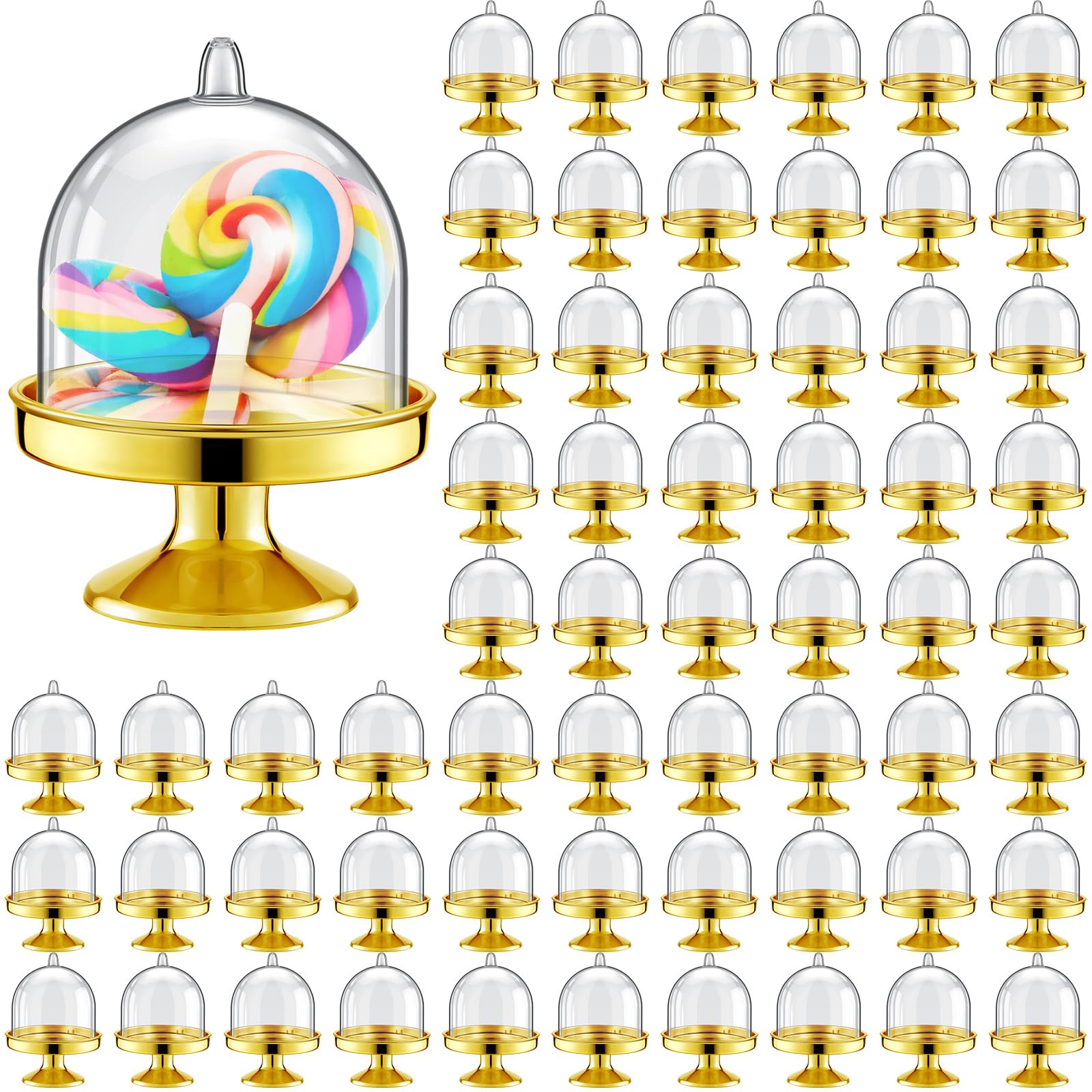Tessco for you 48 Pieces Plastic Mini Cake Stand with Dome Cover Chocolate Candy Cupcake Containers Dessert Display Plate with Dome Cover for Birthday