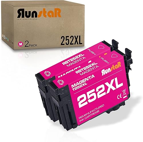 Run Star Paquete de 2 cartuchos de tinta remanufacturados magenta 252XL de repuesto para Epson 252XL T252XL uso para impresoras Epson Workforce