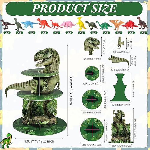 Miniatura 2 de Censen Soporte para cupcakes de dinosaurio de 3 niveles, decoración de fiesta, soporte para cupcakes de dinosaurio, 24 piezas, juguetes para