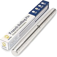Ultra Cuisine Tapered French Rolling Pin - Stainless Steel with Measurements, Dishwasher Safe for Pizza, Cookies, Pastry, Fondant & Pie Crust
