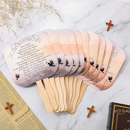 Miniatura 5 de 50 abanicos religiosos de mano religiosos de la iglesia cristiana, abanicos de mano con la oración del Señor, abanicos de papel grueso con mango de