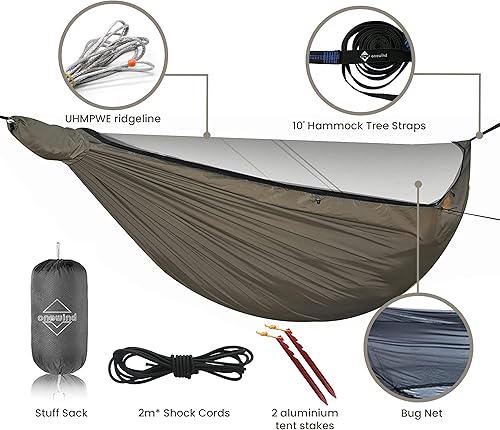 Miniatura 9 de Onewind Hamaca de campamento de 12 pies con mosquitera y estructura Ridgeline, hamaca doble portátil ligera con correas de árbol de 12 pies y