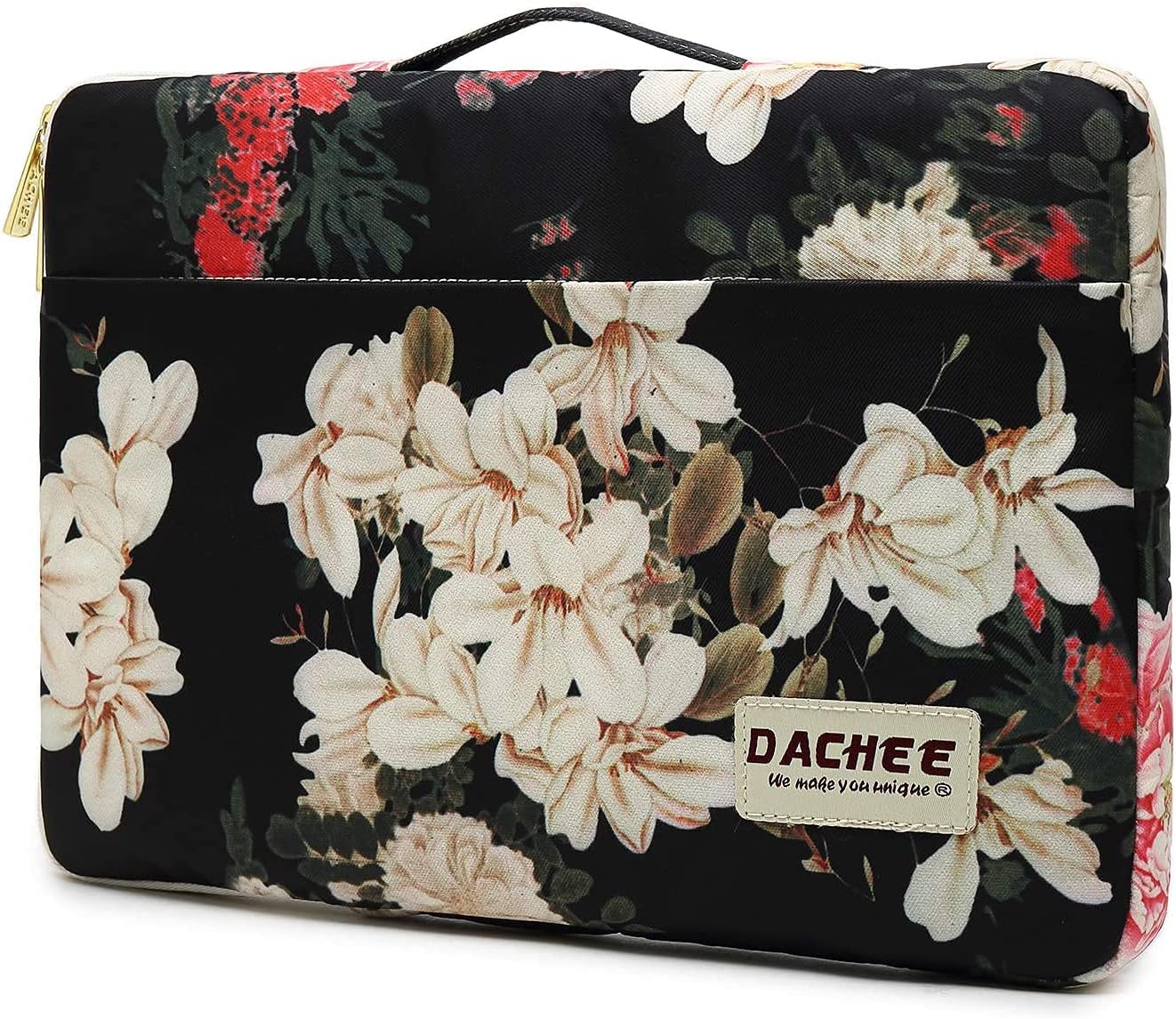 DACHEE Black Peony Patten Laptop Sleeve 14 inch 14.0 inch Laptop case Bag