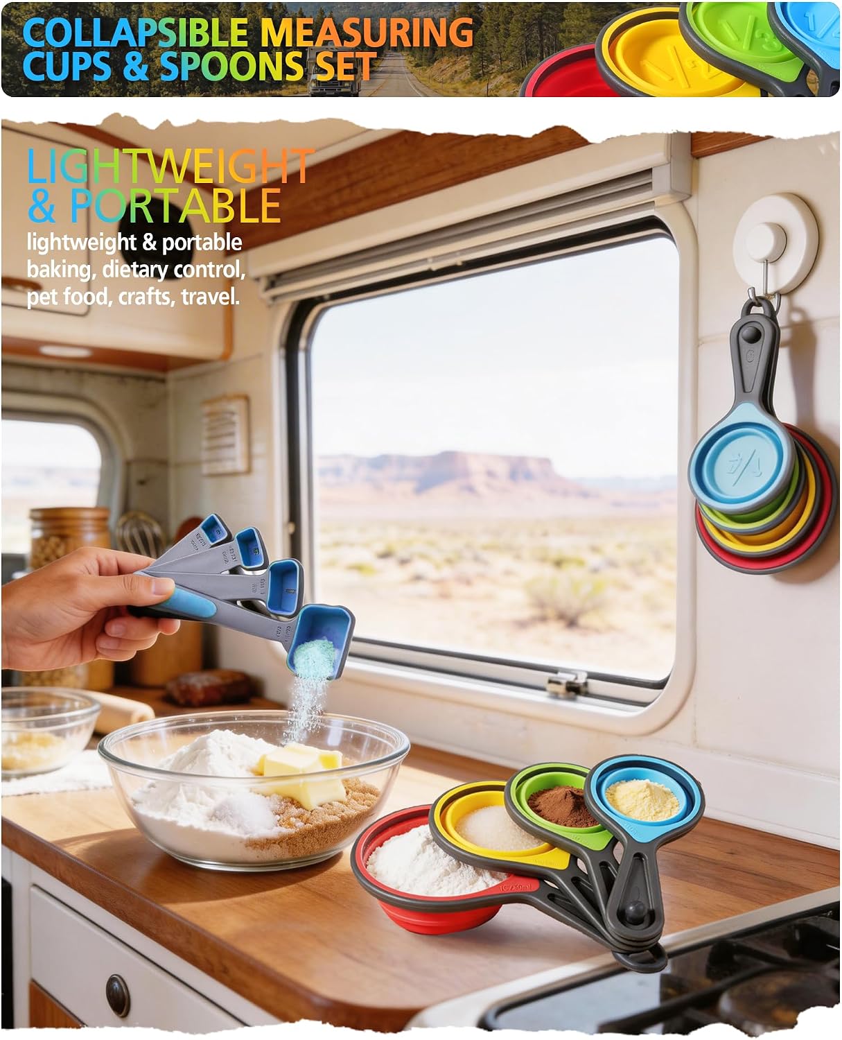 Collapsible Measuring Cups and Spoons Set with Funnel, 9-Piece, Silicone