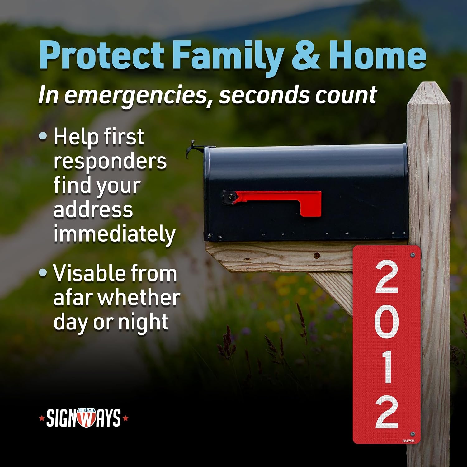 SignWays 911 Address Reflective Signs | Custom Double-Sided House Numbers | Seen Day & Night to Save Lives | Easy to Install Mailbox Driveway Curb | 3M Aluminum Weatherproof | Red 6x18” Made in USA
