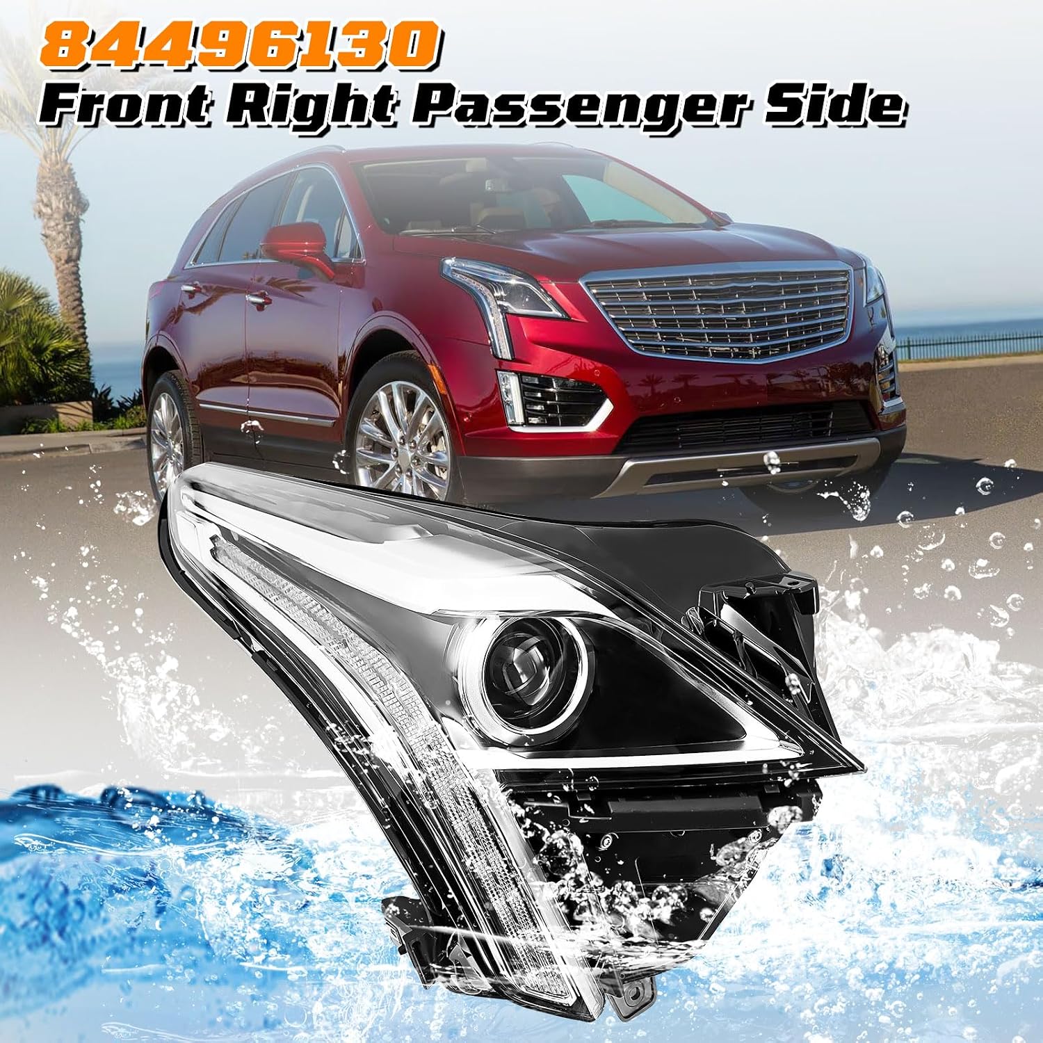 84496131 Front Right Passenger Side Headlight Replacement for Cadillac XT5 2017 2018 2019 Halogen with Blub and LED DRL Daytime Running Light 23386129 84167550 84648548