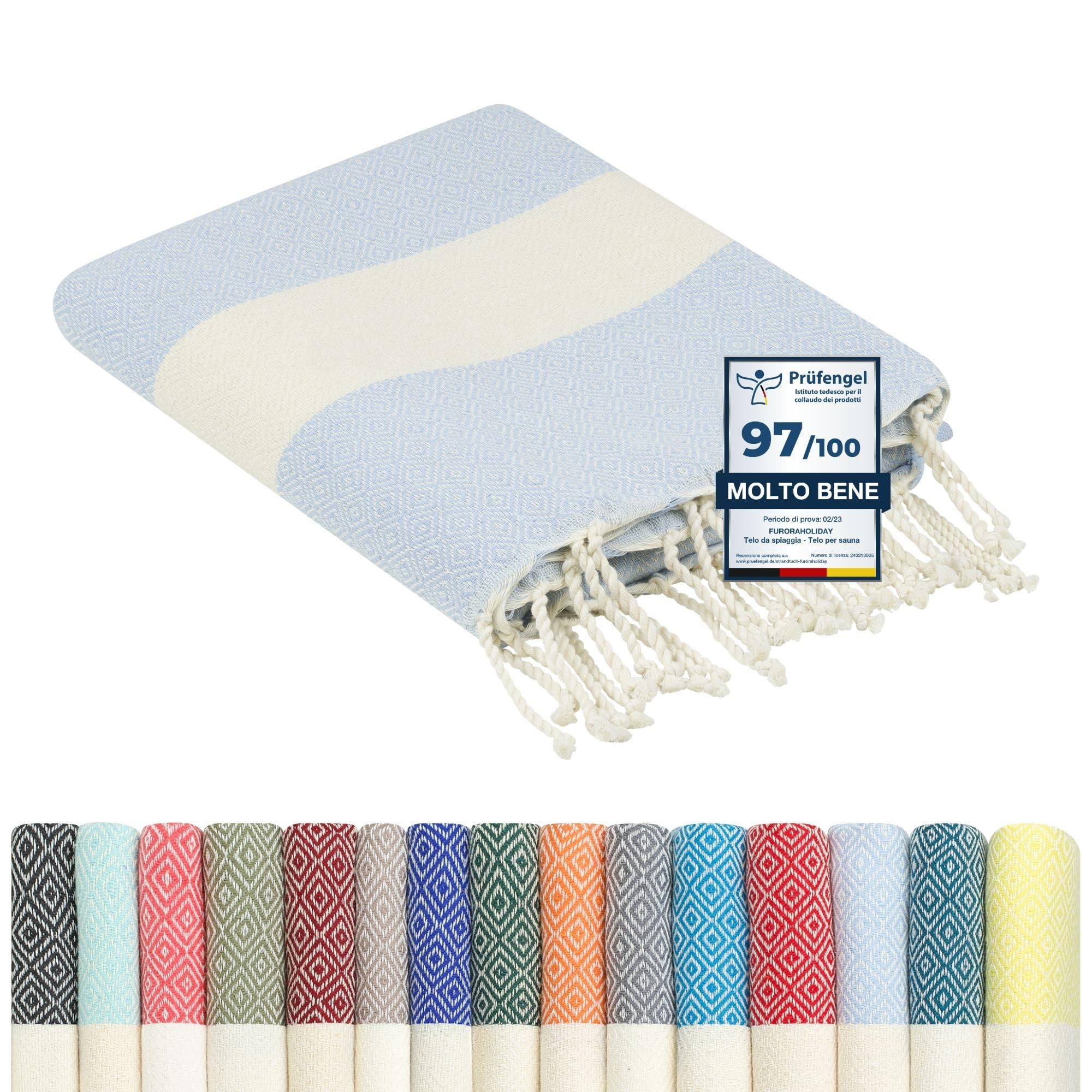 furora HOLIDAY Telo Mare Grande, cotone 100x200 cm | Telo Spiaggia antisabbia | Asciugamano Mare Fouta, frange e angoli - Pareo Donna Uomo Ragazzi | Pic Nic Beach Towel Coperta, lungo leggero