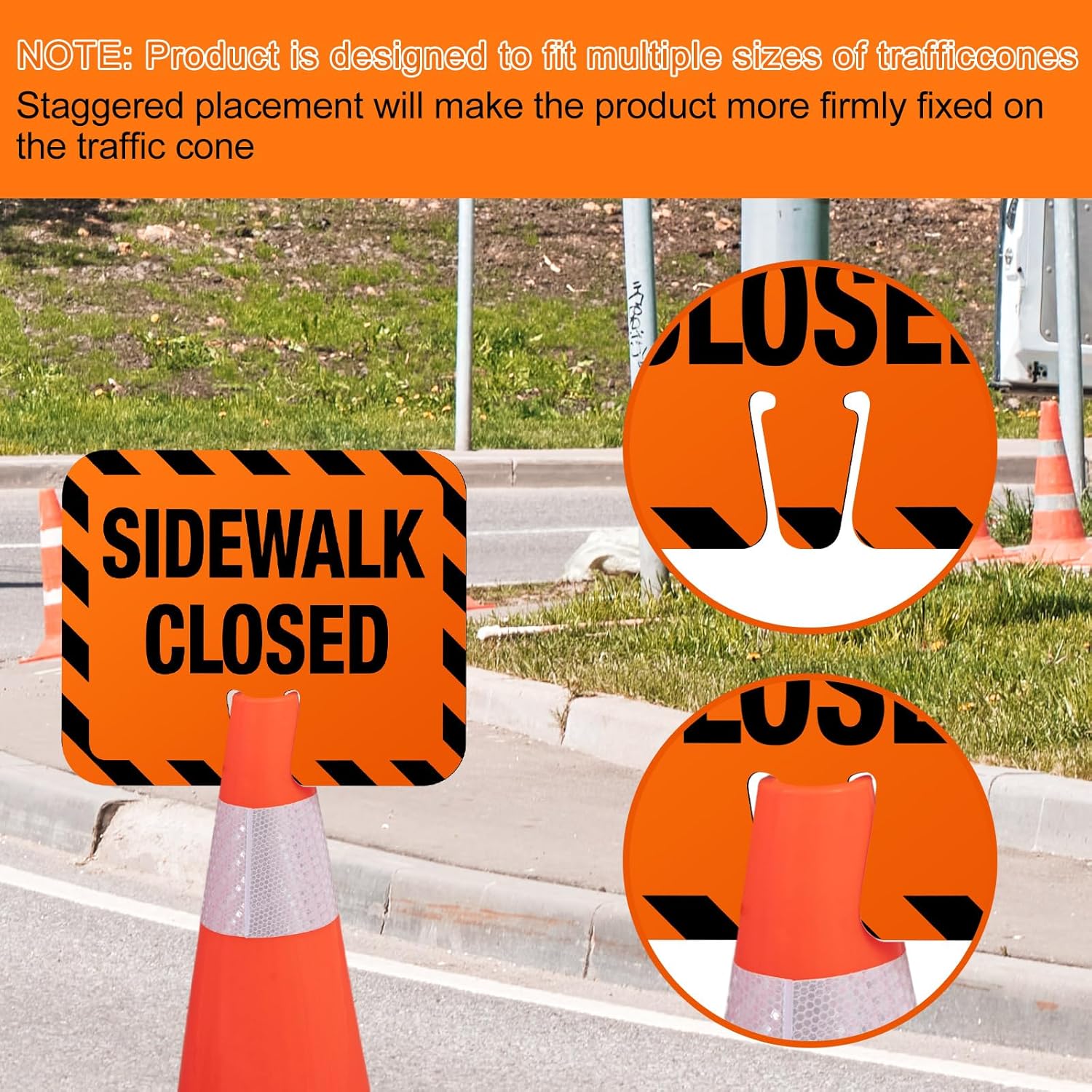 Copkim 12 Pcs Plastic Sidewalk Closed Sign Bulk for Traffic Cones Top Road Warning Signs 10.4" Height x 12.6" Width x 0.05" Thickness for Outdoor Barricade Construction Caution