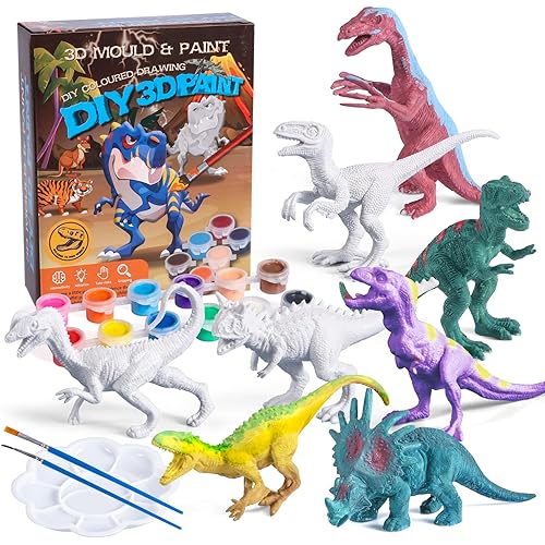 Dinosaur Toy Art Crafts Set for Kids, 8 Dinosaur Figurines Painting Kit, DIY Creative Dinosaur Toys for 3-6 Boys & Girls