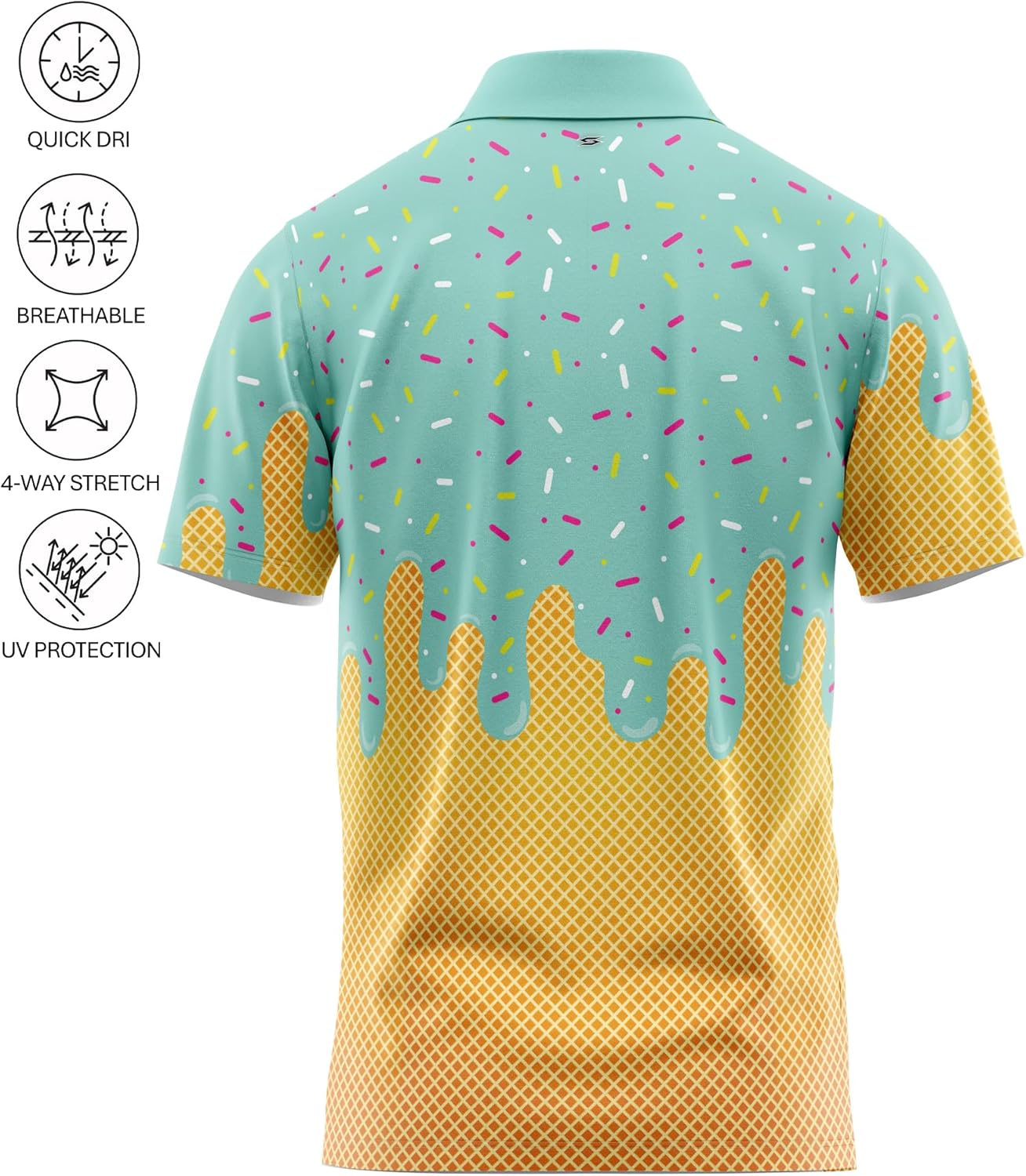 Men's Funny Ice Cream Golf Polo Shirt – Light Moisture Wicking Performance Casual Short Sleeve Relaxed Fit Quick Dry