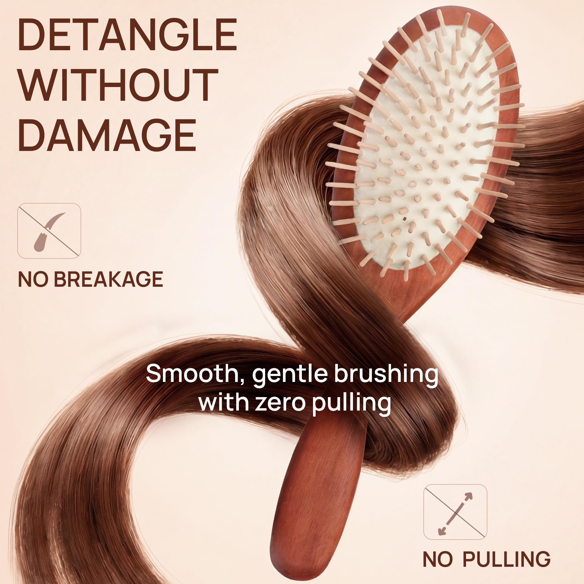Wooden Hair Brush with Rounded Bristles, Anti-Static, Made in Germany