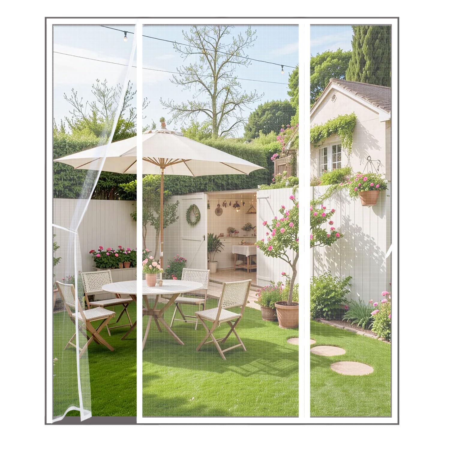 Magnetic Fly Screen for Double Door 175x190cm,Anti Mosquito Mesh Fly Curtain for Sliding & Patio Doors,Easy Install Full Frame Hook & Loop,Keep Fly Bug Out,White