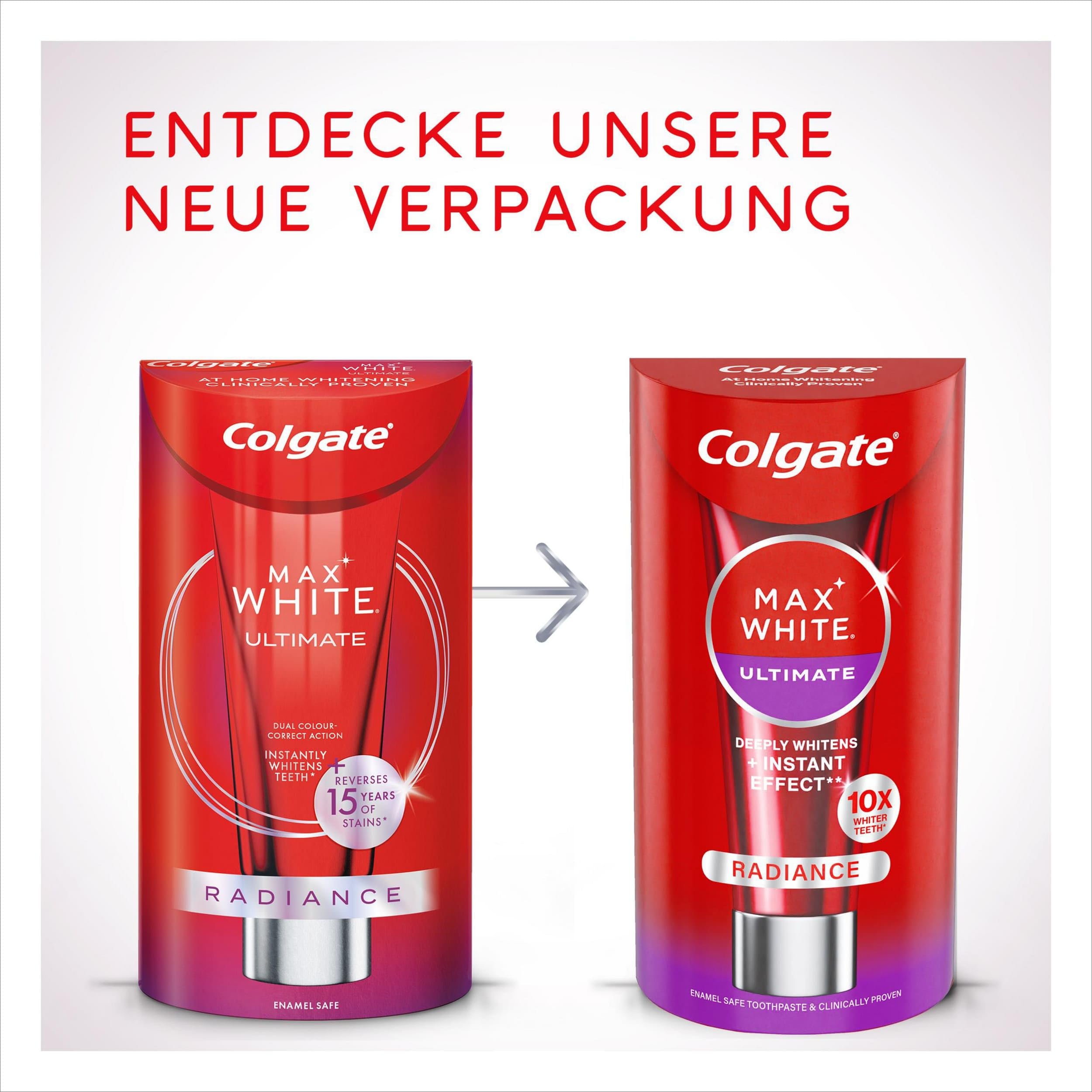 Colgate Max White Ultimate Radiance pasta do zębów 75 ml | natychmiastowe rozjaśnienie zębów* | Colgate pasta do zębów usuwa głęboko osadzone przebarwienia** | Delikatna dla szkliwa zębów