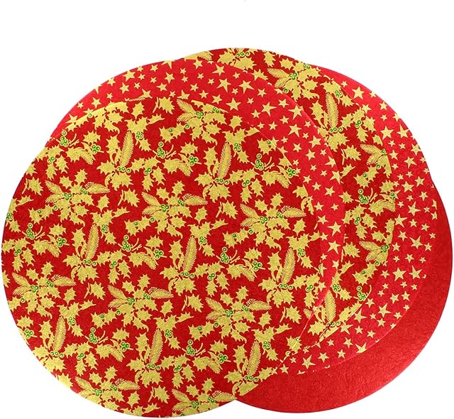 Culpitt Red Selection Christmas Cake Boards, 10", Stars And Holly Festive, 3mm x 254mm - 5 Pack, 811034, 10 Inch