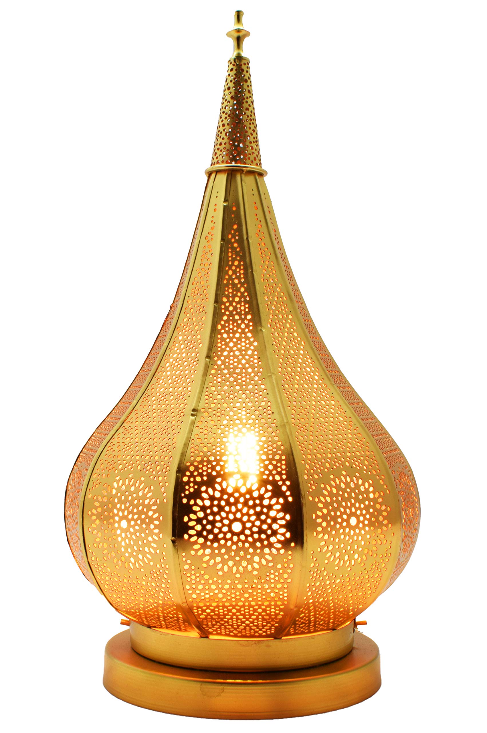Farol portavelas Oriental de Metal - Candelabro para el jardín - Decorativo para la Mesa - Ezana Dorado 36cm - transmite Buen Ambiente - Pasa un Buen rato en el jardín