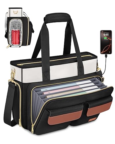 Ytonet Teacher Bag for Women, 15.6 Inch Laptop Tote Bag with Laptop Protective & Accordion File Pockets, Work Bags for Women Nurse Bags Professional Briefcase for Office, Business, College, Nursing - Black