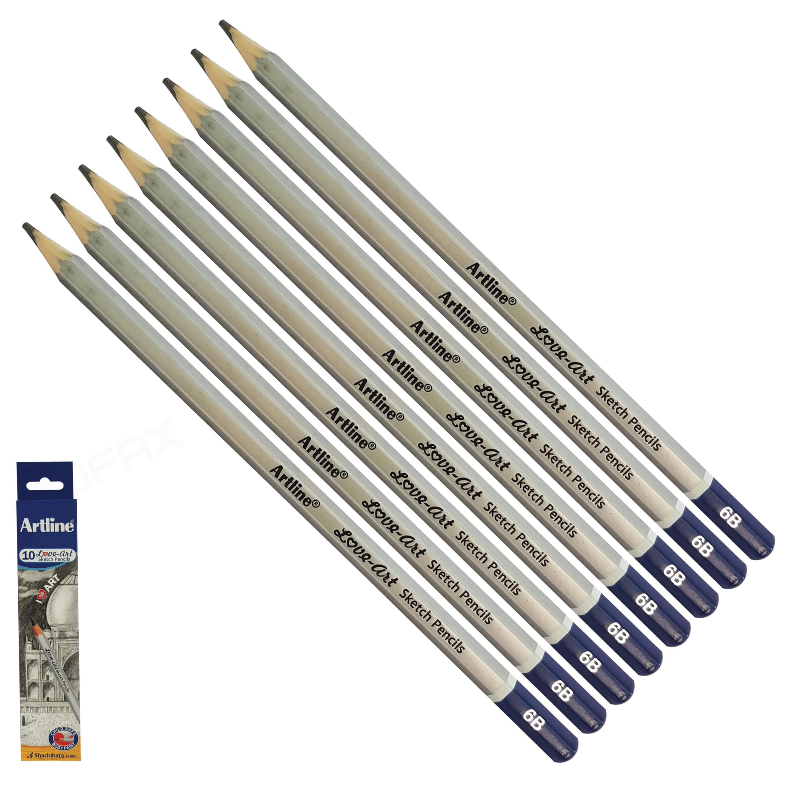 Artline Sketching Pencils, 6B Graded, Pack of 10, Professional Artists Drawing Graphite Lead Pencils, Perfect for Sketch Draw Shade Write Tone Draft