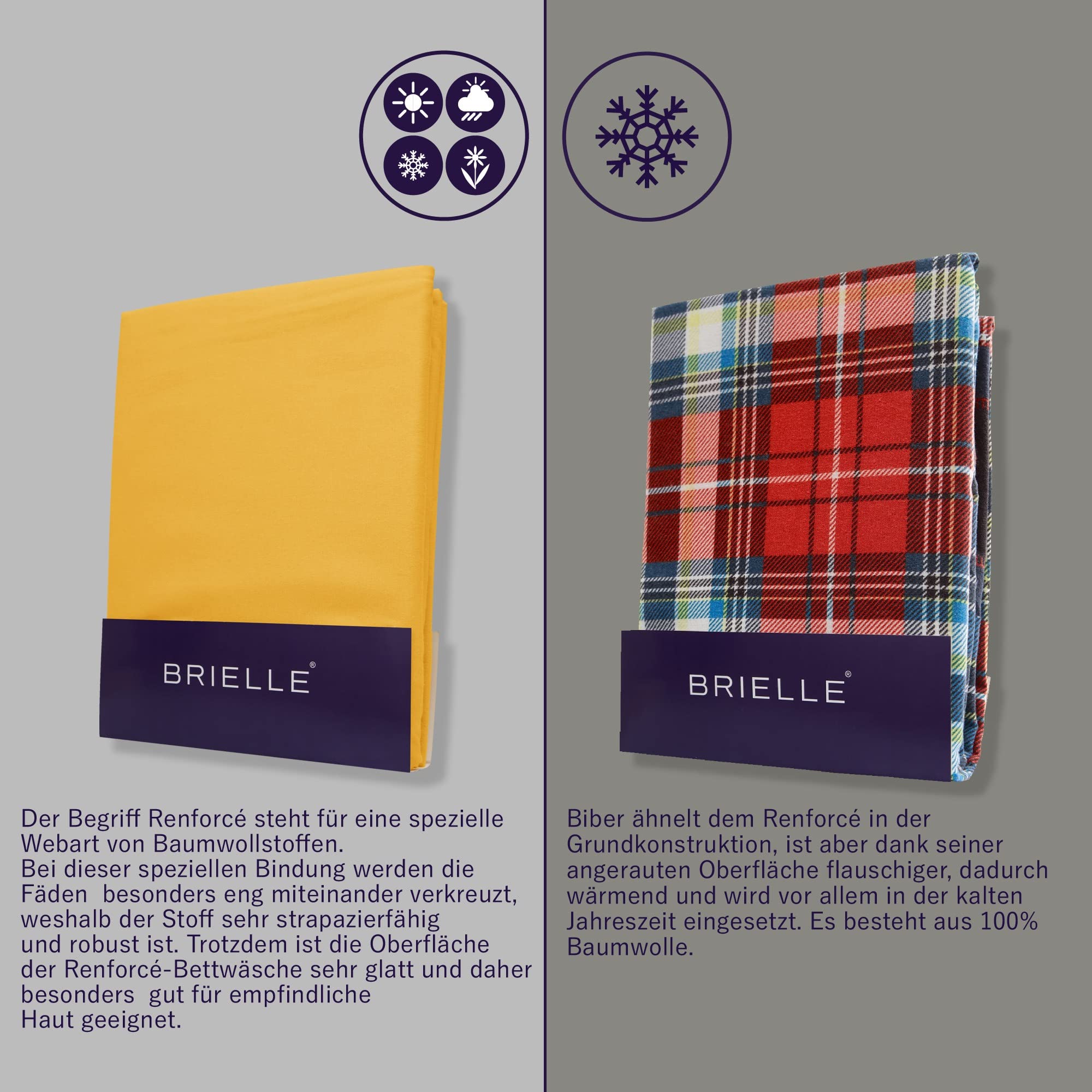 Brielle Bettwäsche aus 100% Baumwolle 155 x 220 cm - Bettwäsche-Set Biber Karo Design, hohe Qualität, weich, einfarbig mit Öko-Tex-Zertifizierung