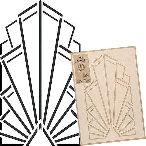 NAKLEO - Plantilla de pared de plástico reutilizable  Marco de balaustrada Art Deco Puerta 3  Patrón de papel tapiz grande para pintura, plantilla