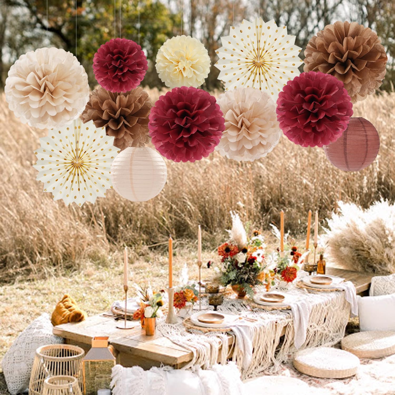 Lot 12 Décorations Abeilles Jaunes – Lanternes & Pompons Fête Thème Miel