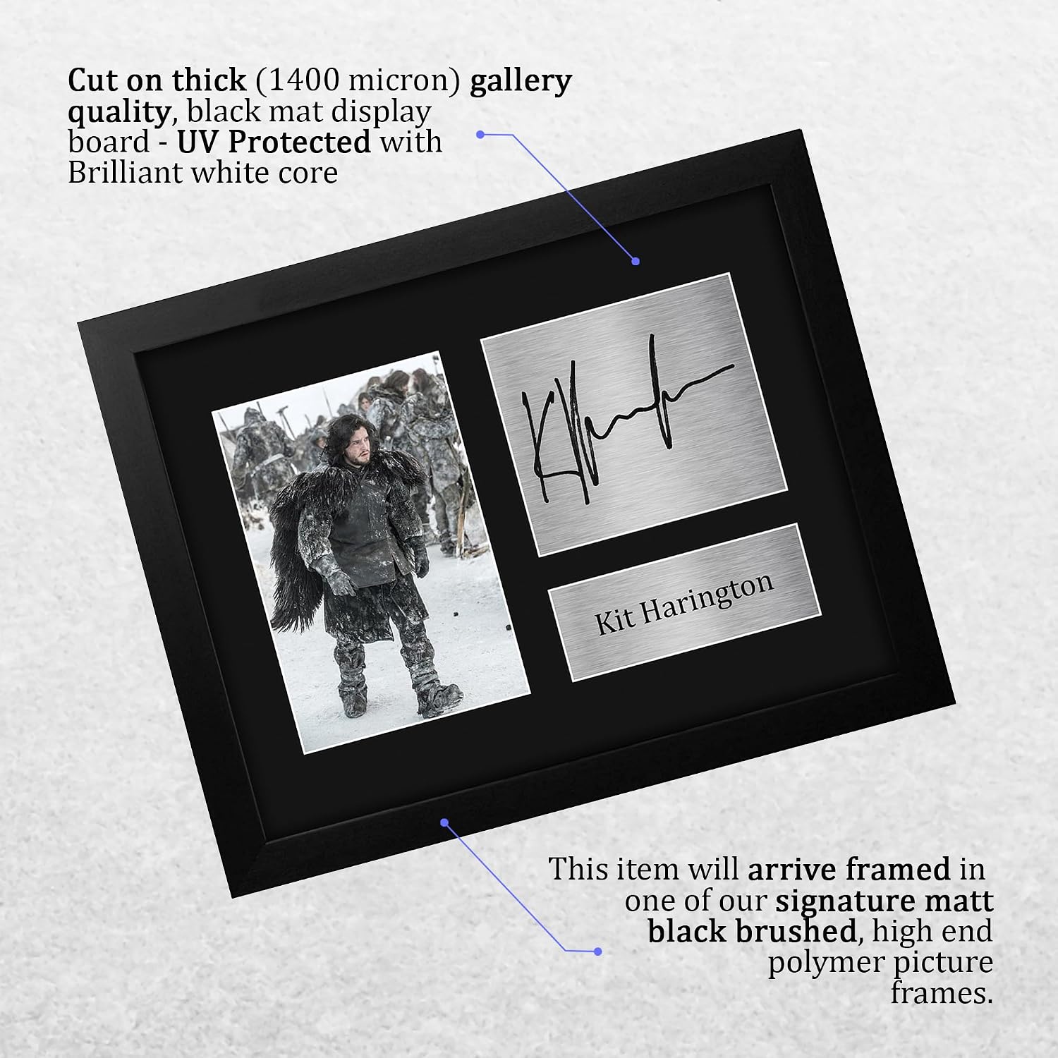 HWC Trading Kit Harington Framed Gift Printed Autograph Jon Snow Game of Thrones Print Photo Picture Display - US Letter Size image 3