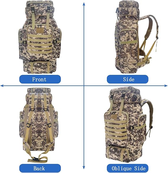 80L Camping Hiking Backpack, Military Tactical Backpack Molle Rucksack, Extra Large Hiking Backpack, Water Resistant Hiking Daypack, Outdoor Sports Backpack, Adjustable Sport Bags (Camouflage)