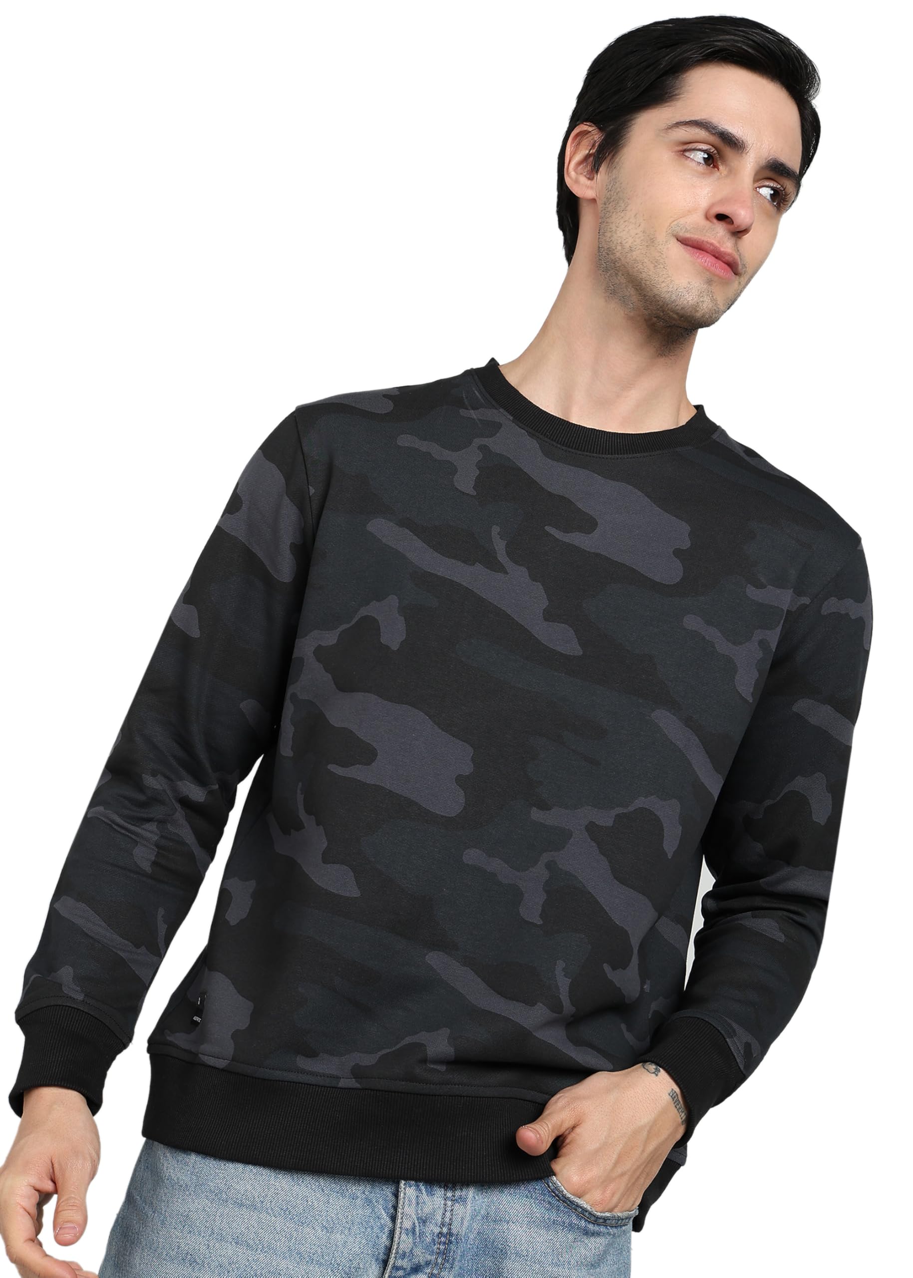 alan jones clothing Men's 100% Cotton Crew Neck Camouflage Print Sweatshirt-picture-41