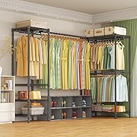 Vista 8 de E10L - Perchero en forma de L para esquina (con barra de suspensión expandible), resistente y independiente para colgar ropa, perchero portátil