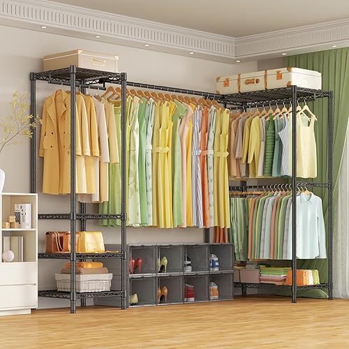 Miniatura 8 de E10L - Perchero en forma de L para esquina (con barra de suspensión expandible), resistente y independiente para colgar ropa, perchero portátil