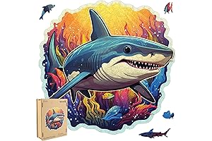Wooden Puzzle for Adults and Kids, Shark-Themed Jigsaw Puzzle 200pcs, Unique Shaped...