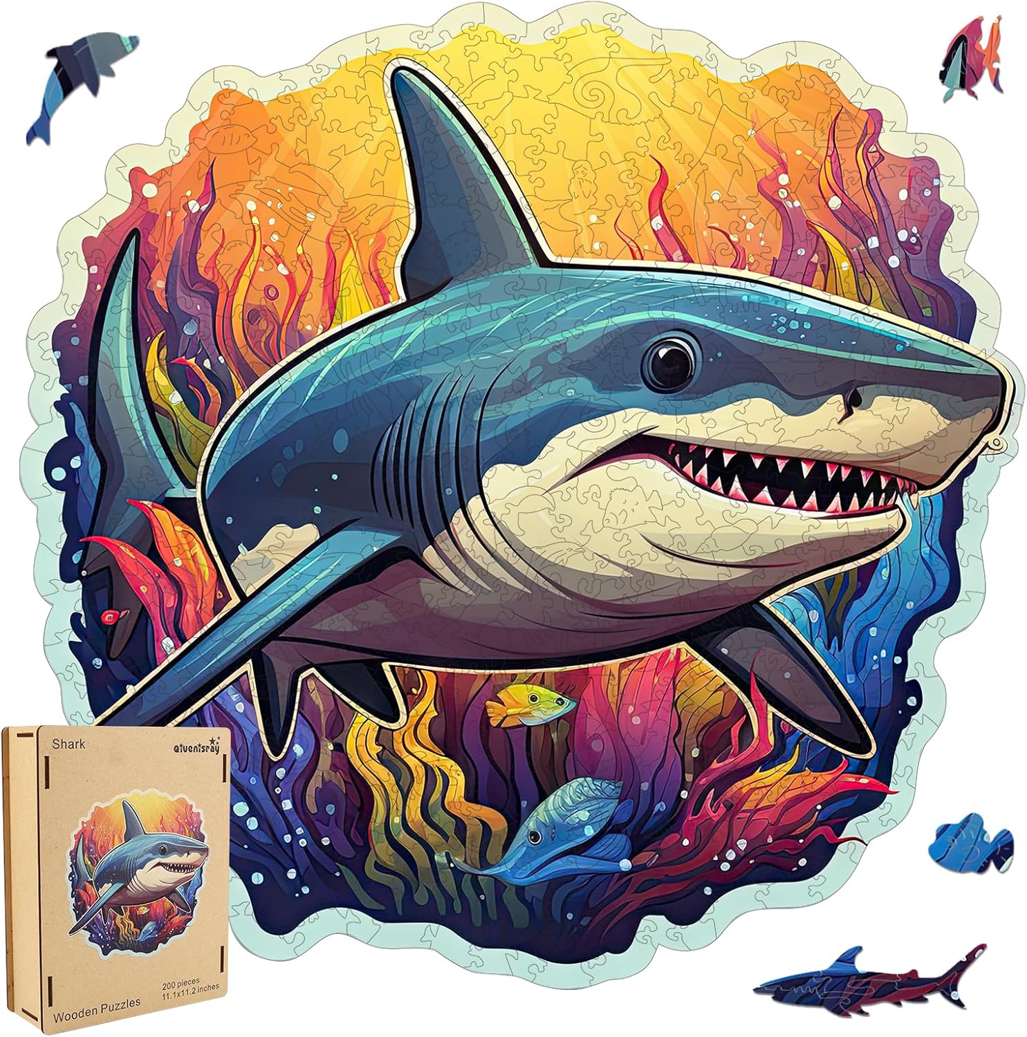 Wooden 500-Piece Shark Jigsaw Puzzle (16.7x16.5 in) by TS