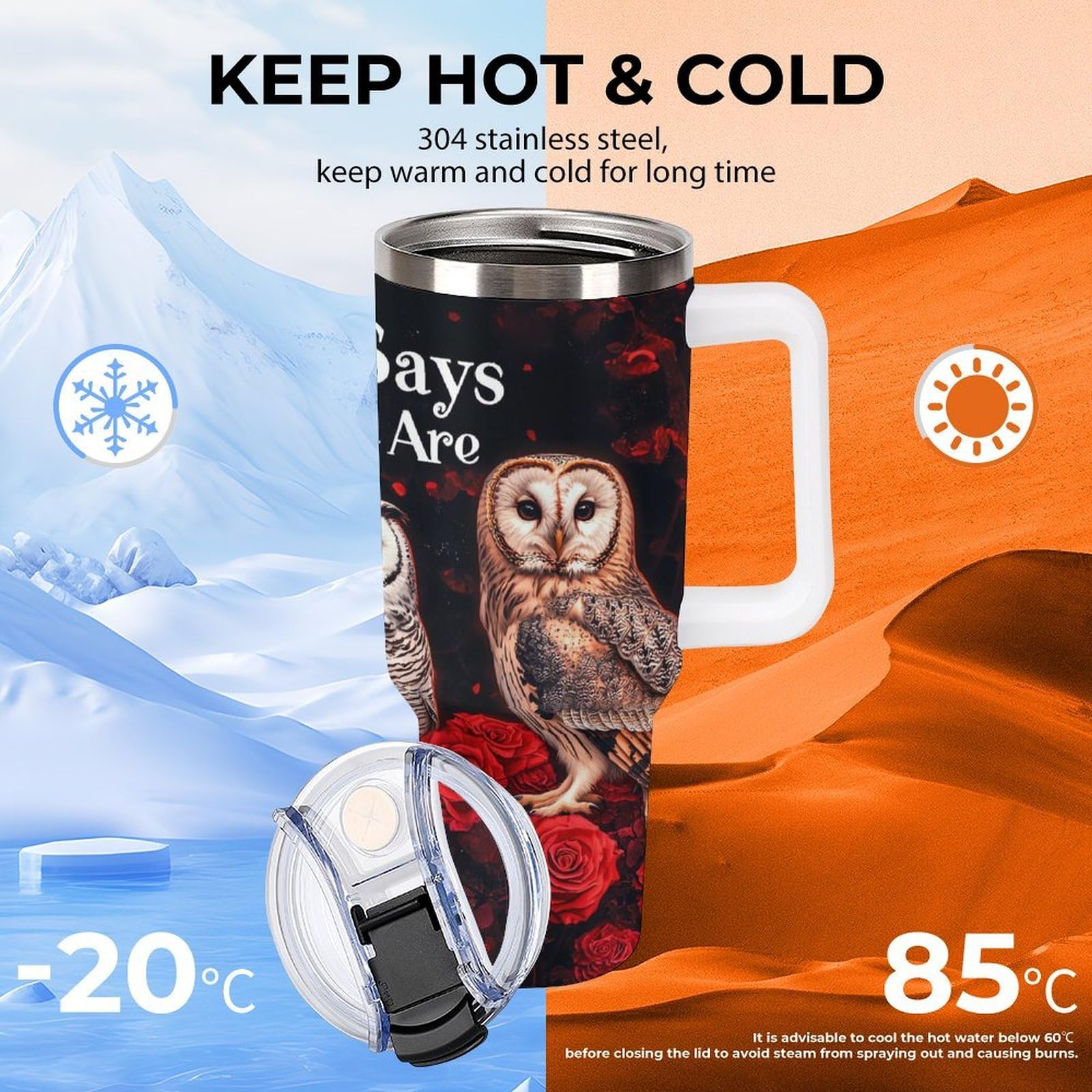 Kaffeebecher mit Griff, Motiv "God Says You Are Eule", 1,2 l, Reise-Kaffeebecher, große Kapazität, Autobecher, Wasserflasche