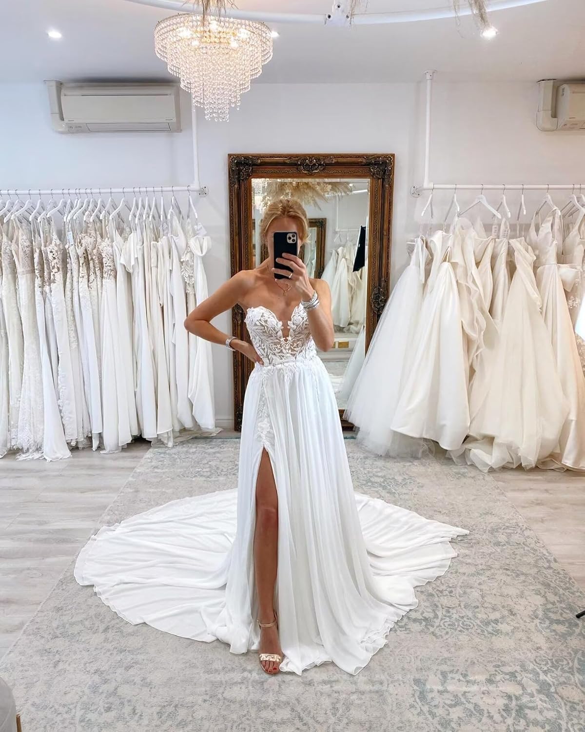 BITALY Wedding Dresses for Bride Lace Appliques Chiffon A