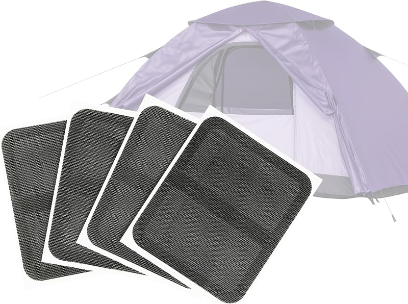 Parches de reparación de malla de Coghlan - Kit de restauración de pantallas para carpas despegar y pegar - Red fina autoadhesiva de 4 piezas para mosquiteras, mosquiteras y equipo para acampar - Sin costura, cortado a medida - 3" x 3.5"