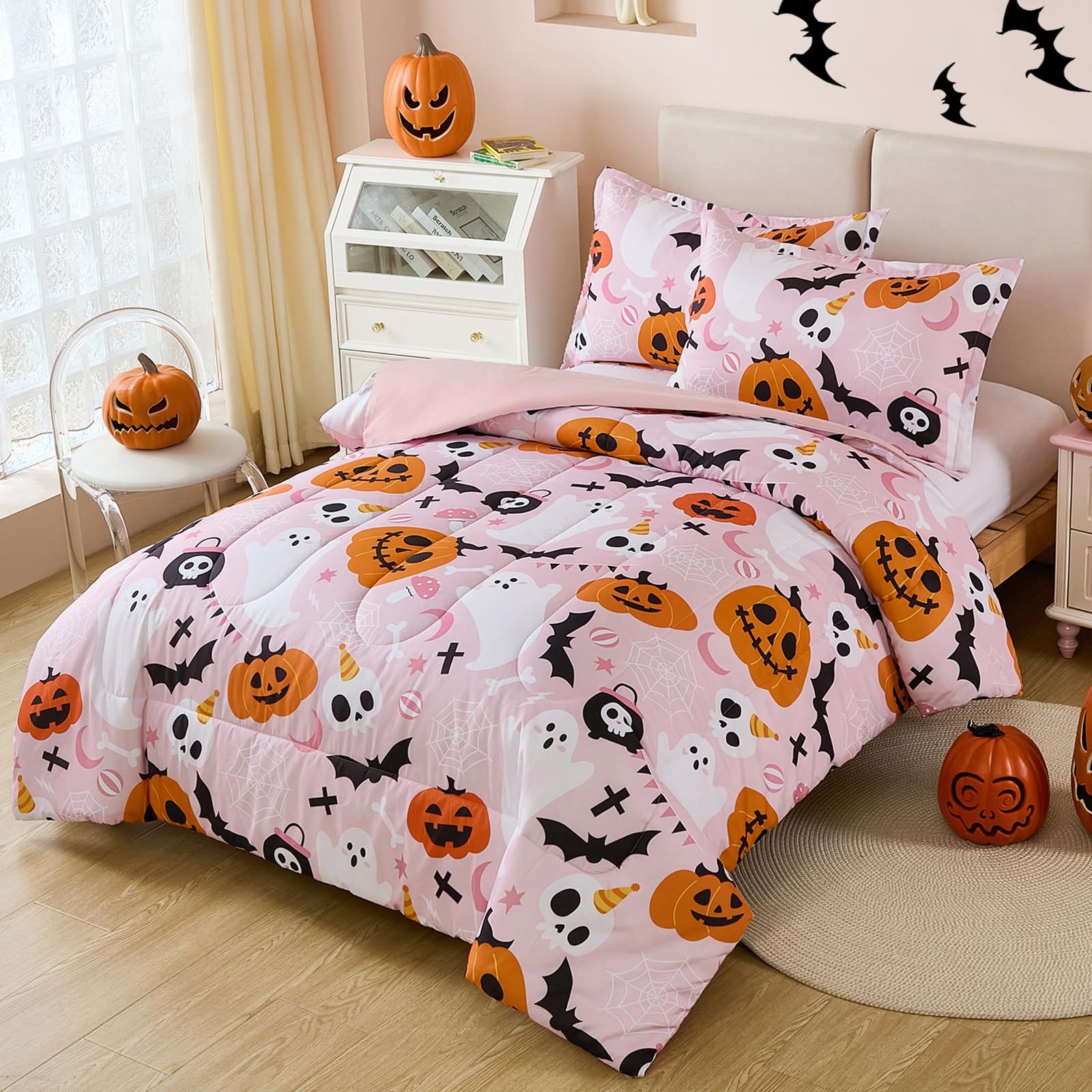 Halloween Duvet Cover Erosebridal Halloween Fitted Sheet Twin Cartoon Pumpkin Sheet Set Lantern Bedding Ghost Bed Cover For Kids Boys Girls Bedroom Decor 2 Pcs Bedding Set (1 Fitted Sheet 1 Pillow