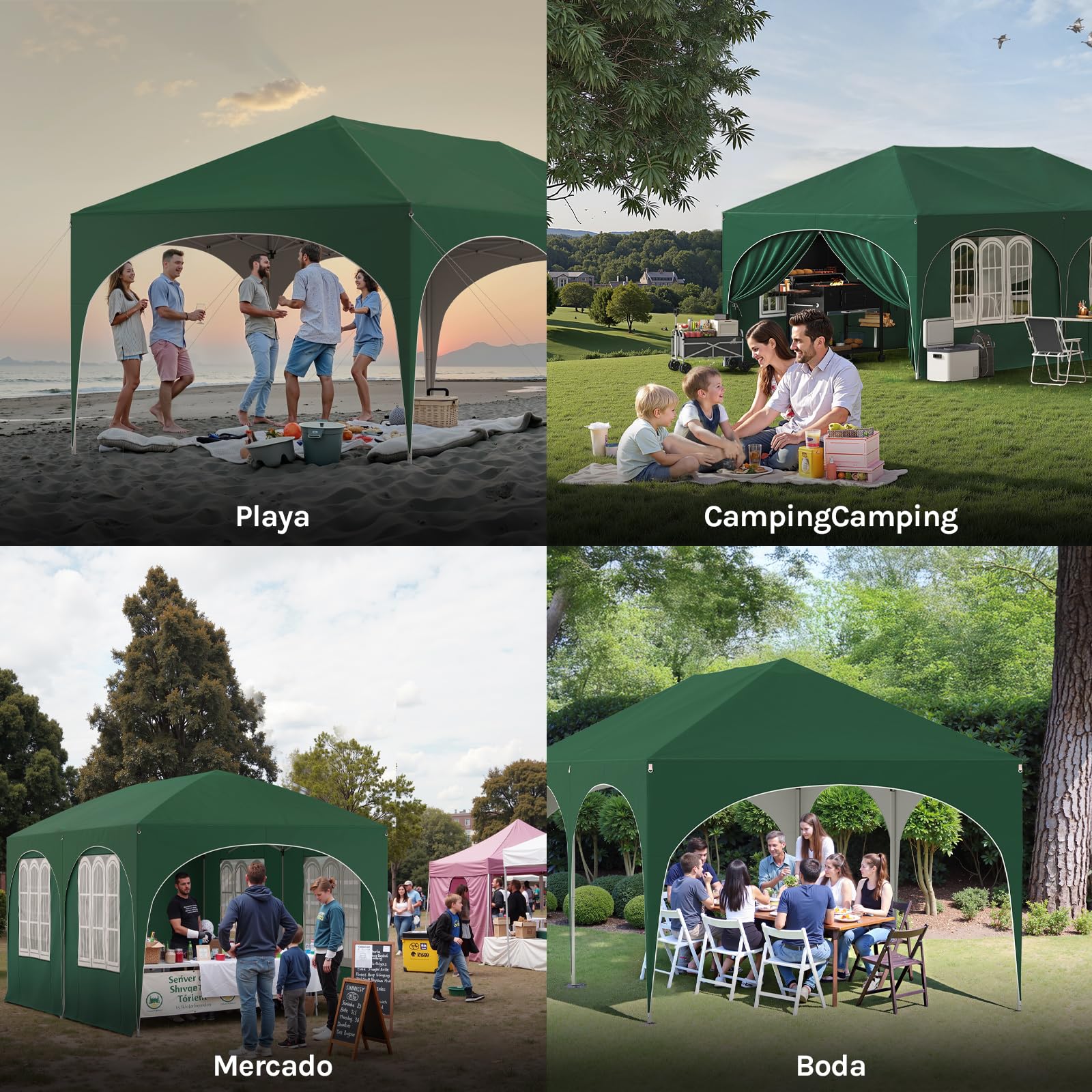 WOLTU Carpa Plegable 3x6 m, Gazebo de Jardín Impermeable, Sistema Pop Up, Pergola Jardín Marco Metalico, con Puertas y Vetanas, Pabellón Cenador para Camping Picnic Playa, Verde