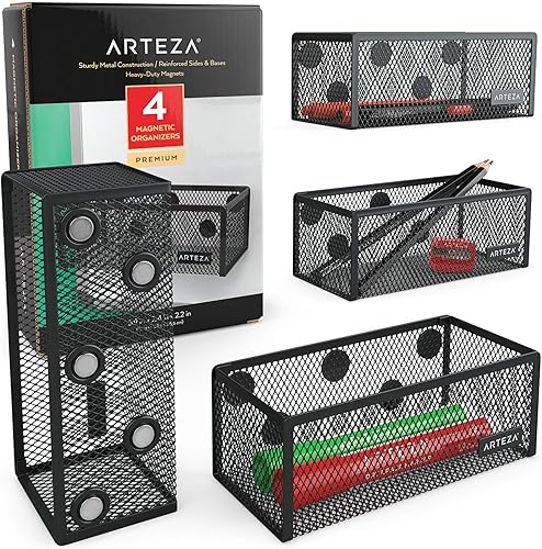 Miniatura 5 de Arteza Organizador de escritorio de oficina de malla metálica con cajón, diseño multifuncional de 6 compartimentos para suministros de oficina y