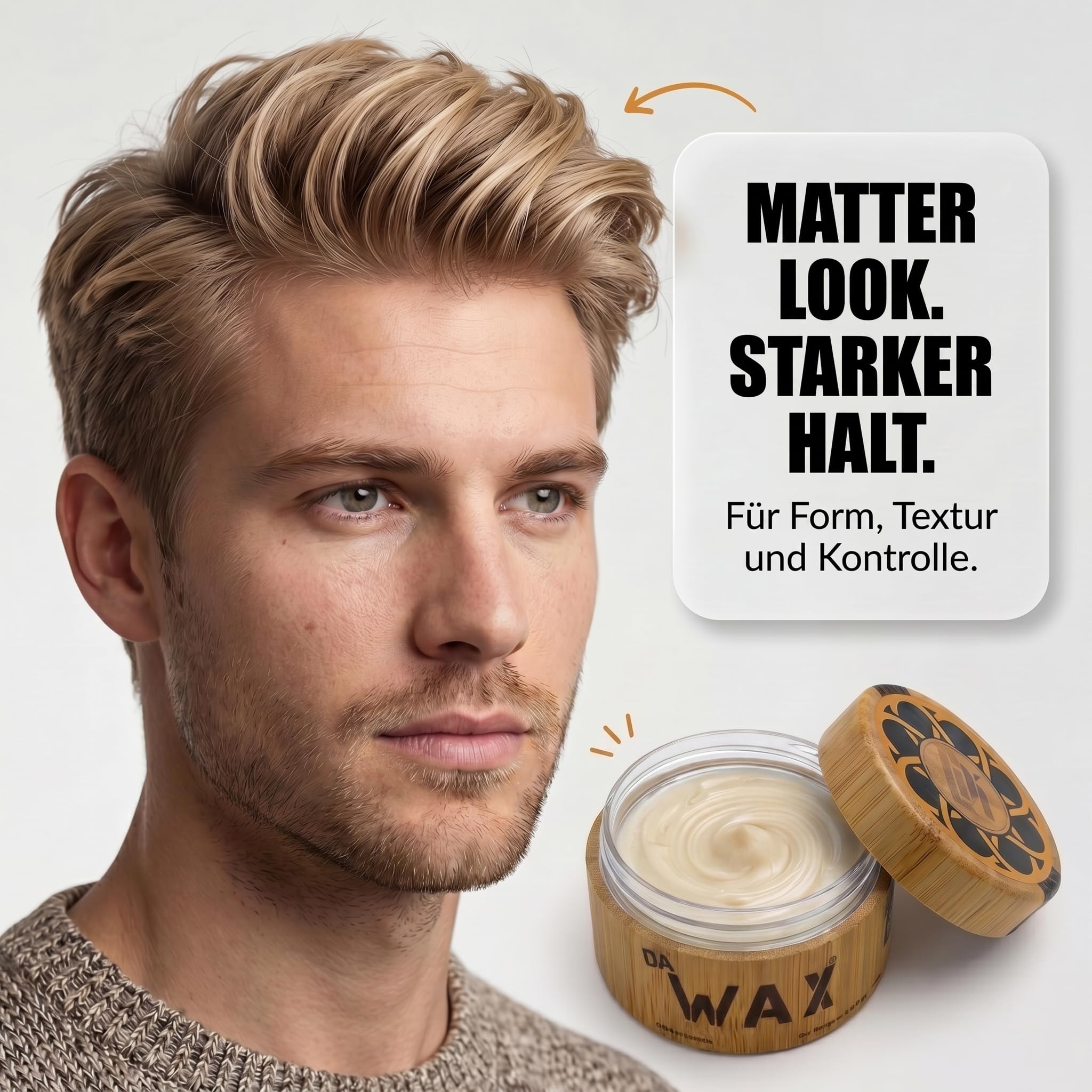 Da'Dude Da'Wax 100 ml, Haarwachs Männer matt, starker Halt, Haar Wax für Herren, Carnaubawachs, Bienenwachs, ohne Silikone & Parabene, Bambustopf