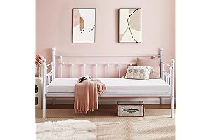 VECELO Twin Size White Metal Daybed Frame with Sturdy Steel Slats