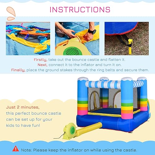 Miniatura 4 de Outsunny - Casa de rebote inflable para niños, castillo de salto, piscina de agua 2 en 1 con soplador de aire para edades de 3 a 12 años, diseño de