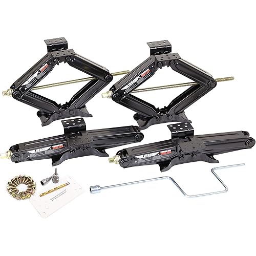 LIBRA Set of 4 5000lbs 20" RV Trailer Camper Stabilizer Leveling Scissor Jacks w/Handle & Power Drill Socket & Mounting Hardware 26036