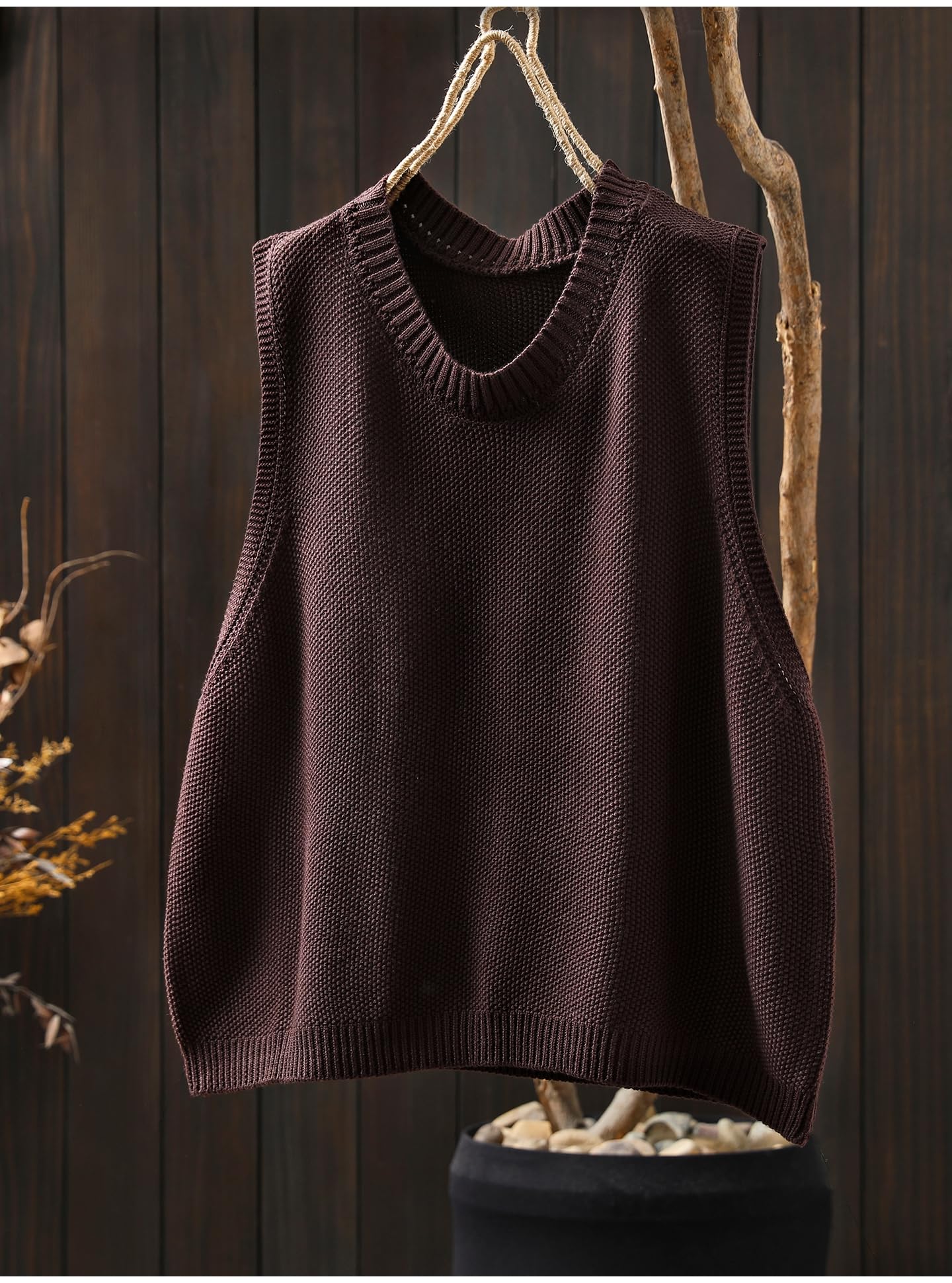 Pullunder Damen Ärmellos Damen Strickweste Mit Rundhalsausschnitt Ärmellos Aus 100% Baumwolle Lässig Locker Einfarbig Ideal Für Herbst Und Winter.